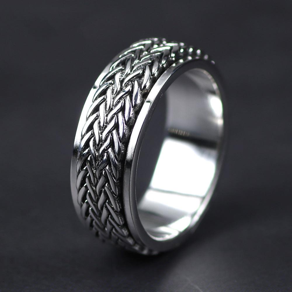 Tibetan Silver Rope Spinner Ring-Rings-NEVANNA